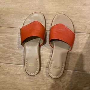 Johnston & Murphy Leather Slides in Blood Orange